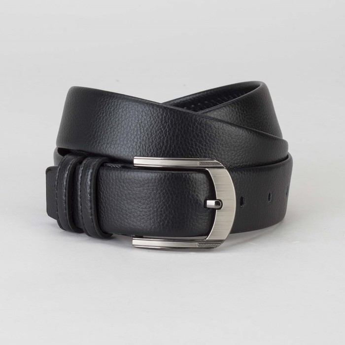 Ремень мужской, гладкий, пряжка тёмный металл, ширина - 3,5 см, цвет чёрный