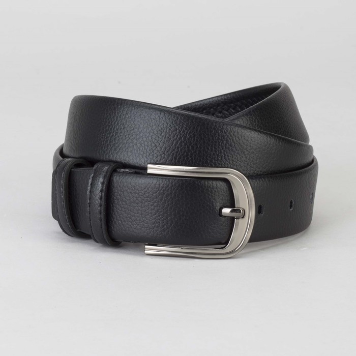 Ремень мужской, гладкий, пряжка тёмный металл, ширина - 3,5 см, цвет чёрный