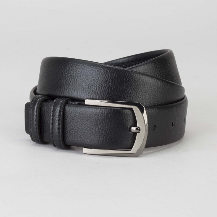 Ремень мужской, гладкий, пряжка тёмный металл, ширина - 3,5 см, цвет чёрный