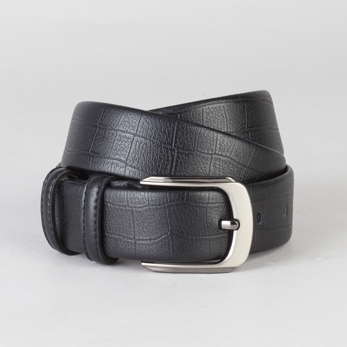 Ремень мужской, гладкий, пряжка тёмный металл, ширина - 3,7 см, цвет чёрный