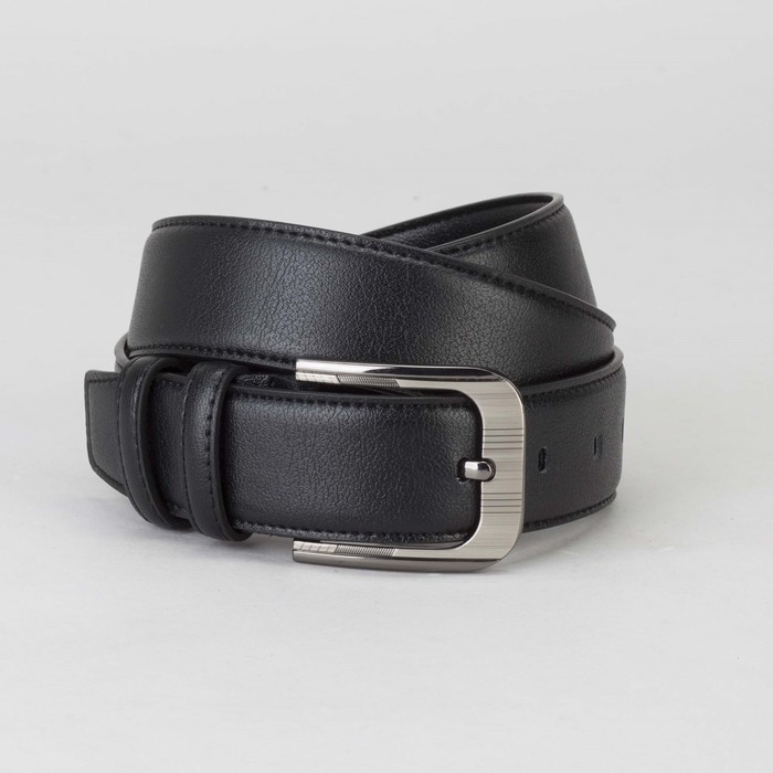 Ремень мужской, гладкий, пряжка тёмный металл, ширина - 3,5 см, цвет чёрный