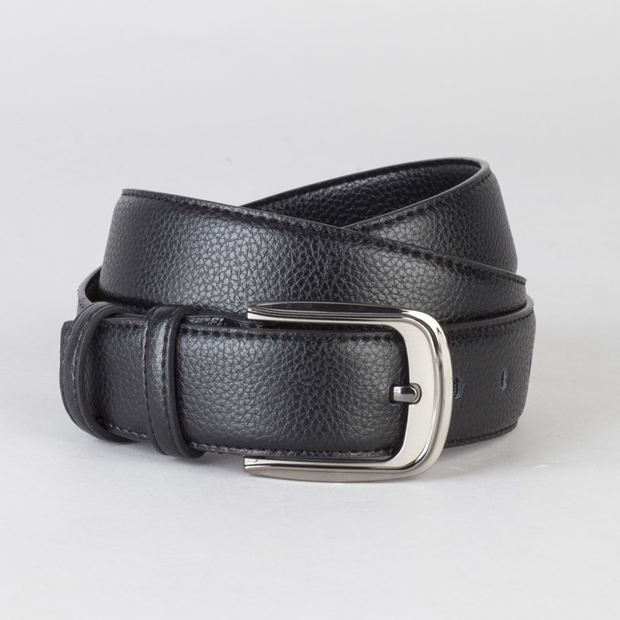 Ремень мужской, гладкий, пряжка тёмный металл, ширина - 3,7 см, цвет чёрный