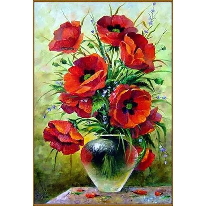 Алмазная мозаика "Маковый букет", 31 цвет