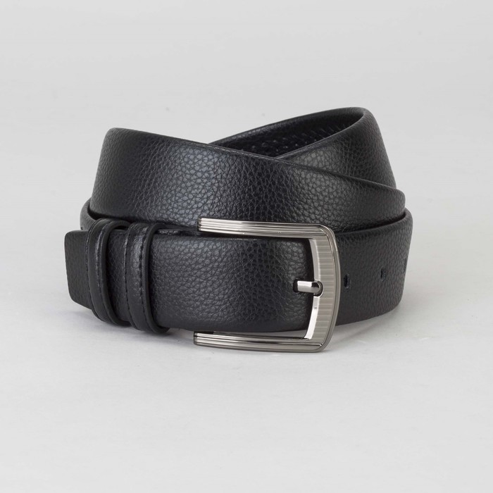 Ремень мужской, гладкий, пряжка тёмный металл, ширина - 3,5 см, цвет чёрный