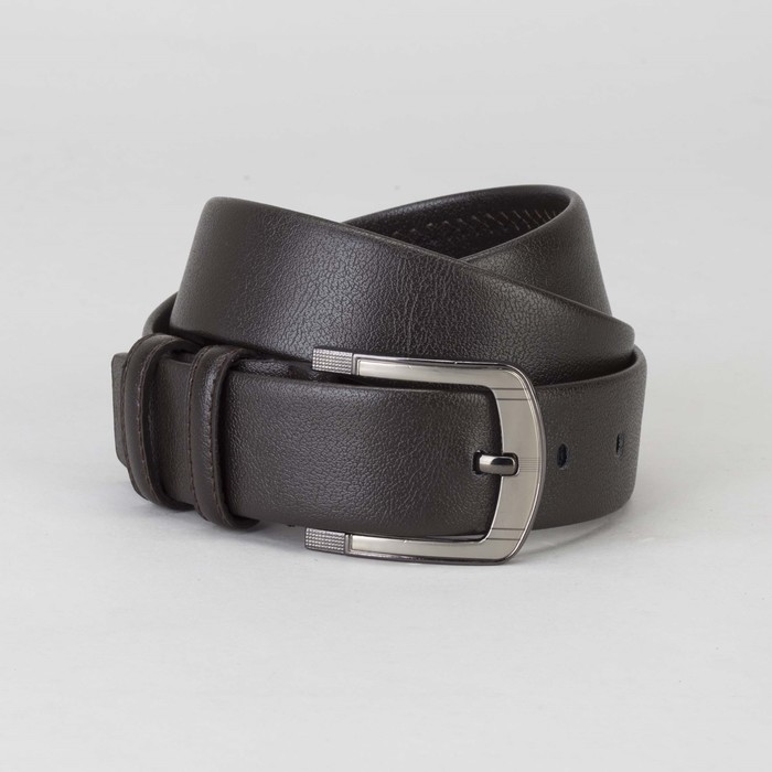 Ремень мужской, гладкий, пряжка тёмный металл, ширина - 3,5 см, цвет коричневый