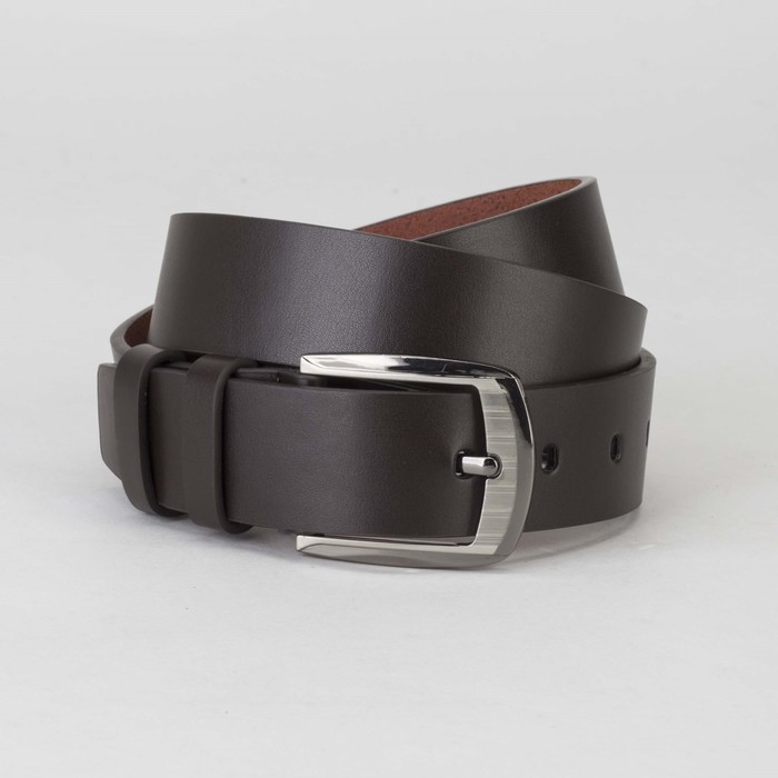 Ремень мужской, гладкий, пряжка тёмный металл, ширина - 3,5 см, цвет коричневый