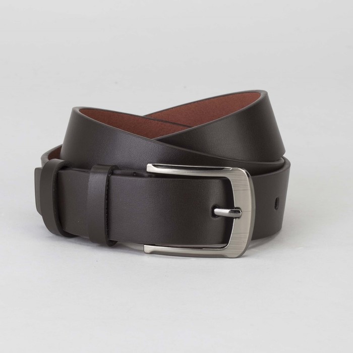 Ремень мужской, гладкий, пряжка тёмный металл, ширина - 3,5 см, цвет коричневый