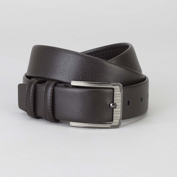 Ремень мужской, гладкий, пряжка тёмный металл, ширина - 3,5 см, цвет коричневый