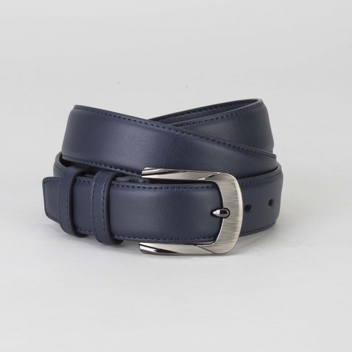Ремень мужской, гладкий, пряжка тёмный металл, ширина - 3 см, цвет синий