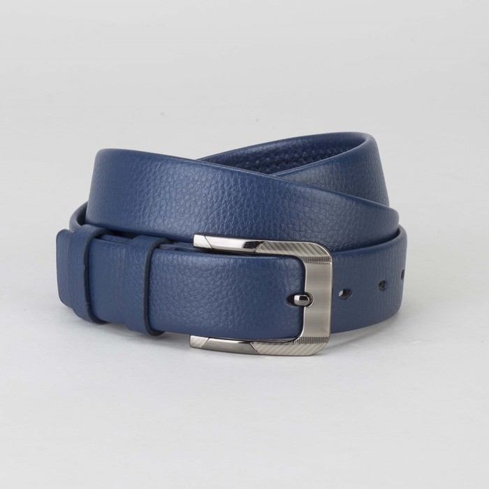Ремень мужской, гладкий, пряжка тёмный металл, ширина - 3 см, цвет синий
