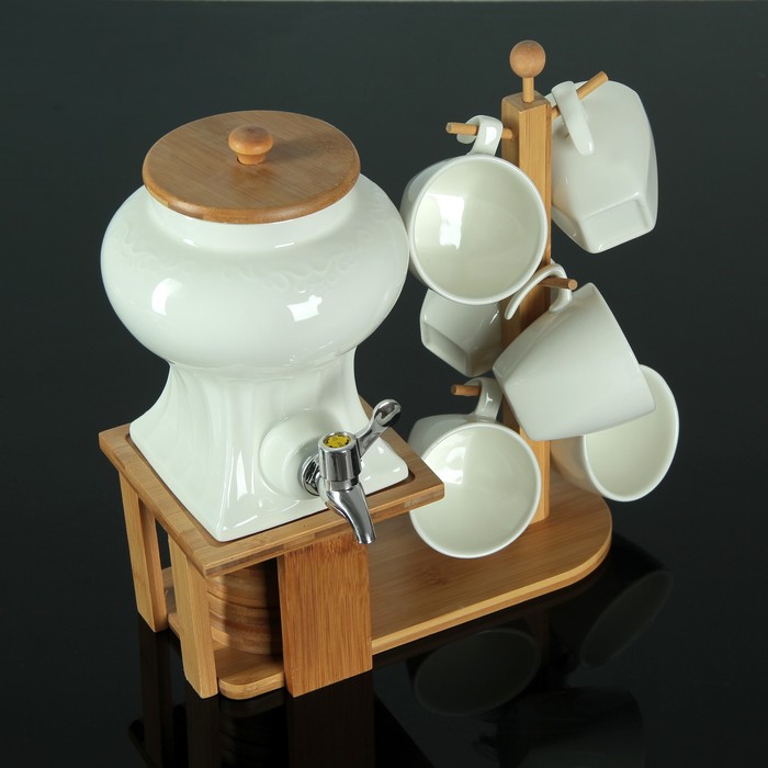 Набор питьевой "Эстет", 13 предметов: бочонок 1 л с краником, 6 кружек 200 мл, 6 подставок