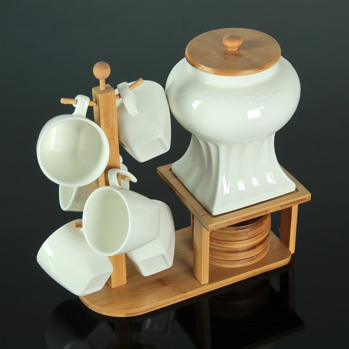 Набор питьевой "Эстет", 13 предметов: бочонок 1 л с краником, 6 кружек 200 мл, 6 подставок