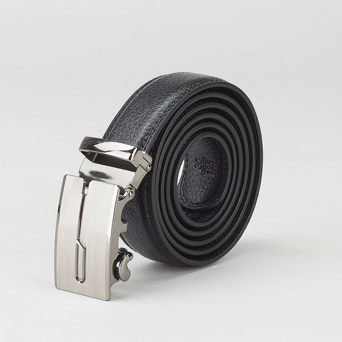 Ремень мужской, гладкий, пряжка - автомат тёмный металл, ширина - 3 см, цвет чёрный