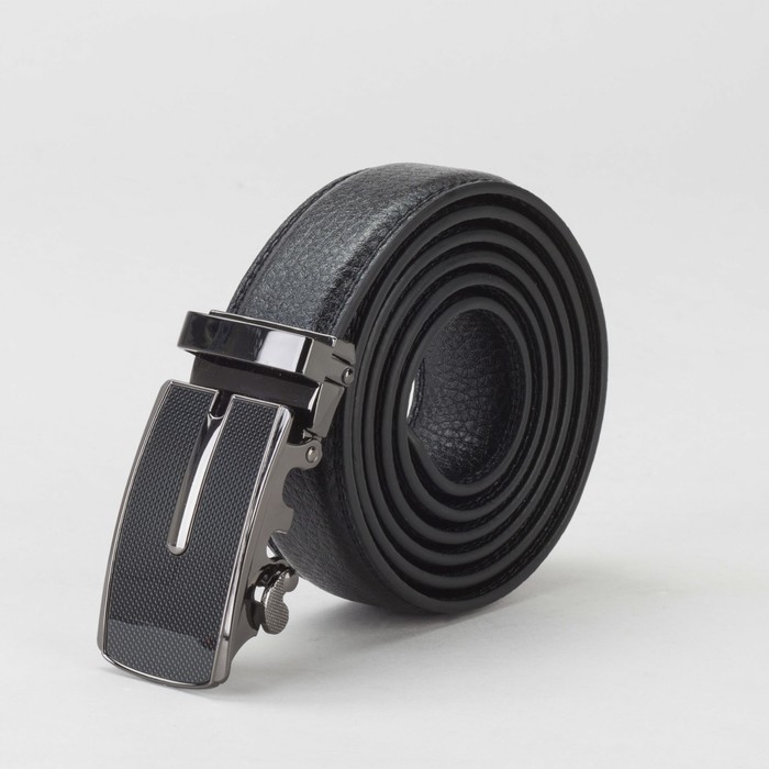 Ремень мужской, гладкий, пряжка - автомат тёмный металл, ширина - 3 см, цвет чёрный