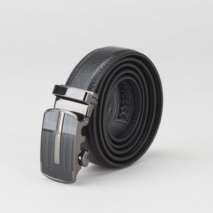 Ремень мужской, гладкий, пряжка - автомат тёмный металл, ширина - 3 см, цвет чёрный