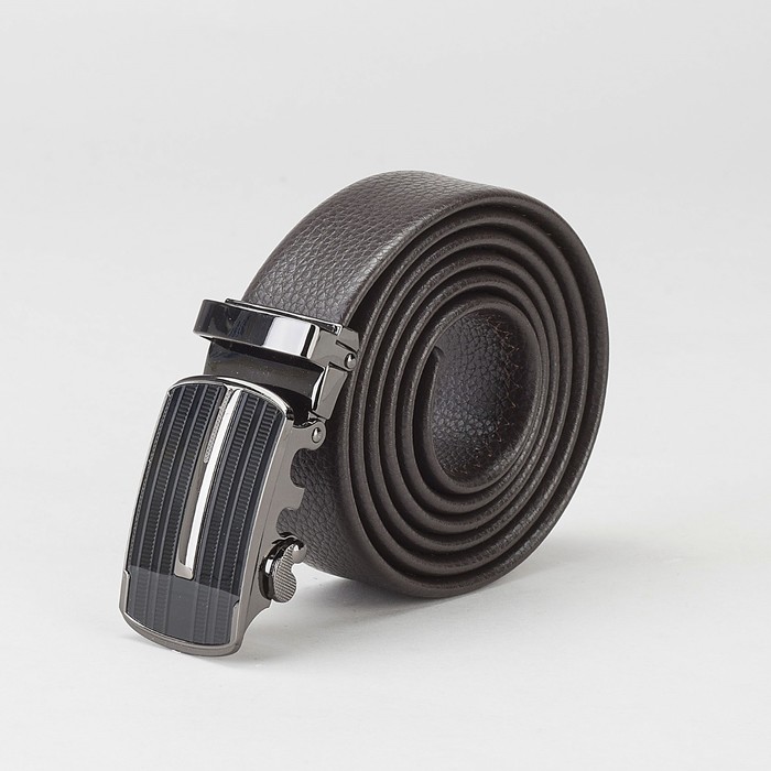 Ремень мужской, гладкий, пряжка - автомат тёмный металл, ширина - 3 см, цвет кофе