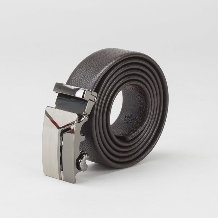 Ремень мужской, гладкий, пряжка - автомат тёмный металл, ширина - 3 см, цвет кофе