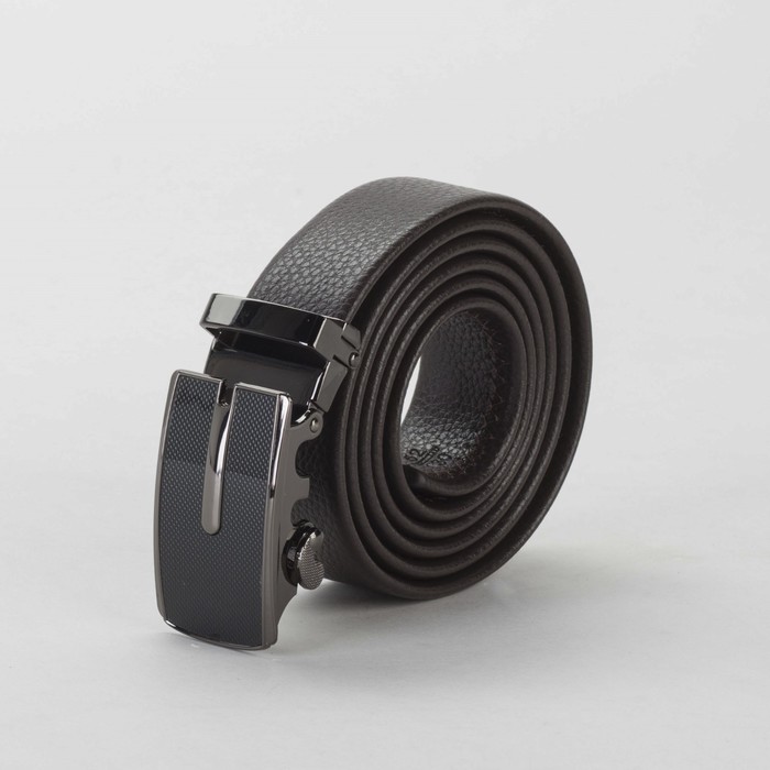 Ремень мужской, гладкий, пряжка - автомат тёмный металл, ширина - 3 см, цвет кофе