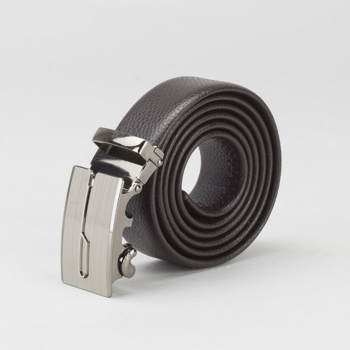 Ремень мужской, гладкий, пряжка - автомат тёмный металл, ширина - 3 см, цвет кофе