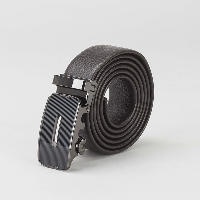 Ремень мужской, гладкий, пряжка - автомат тёмный металл, ширина - 3 см, цвет кофе