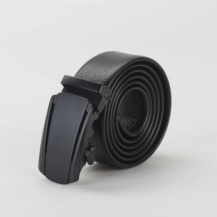 Ремень мужской, гладкий, пряжка - автомат матовый металл, ширина - 3,8 см, цвет чёрный