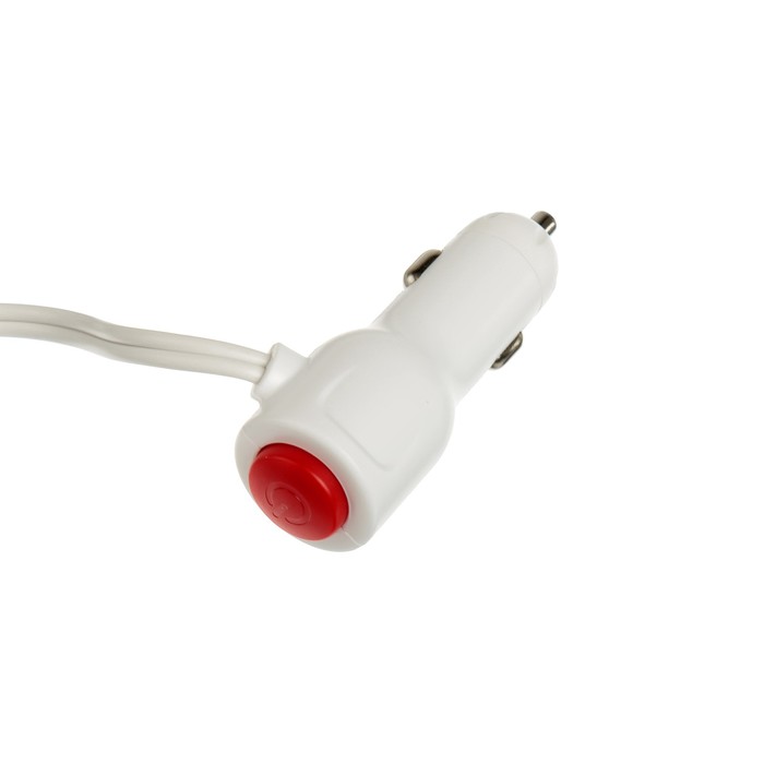 Разветвитель прикуривателя, 3 гнезда 2 USB c подстветкой,кнопка вкл., белый