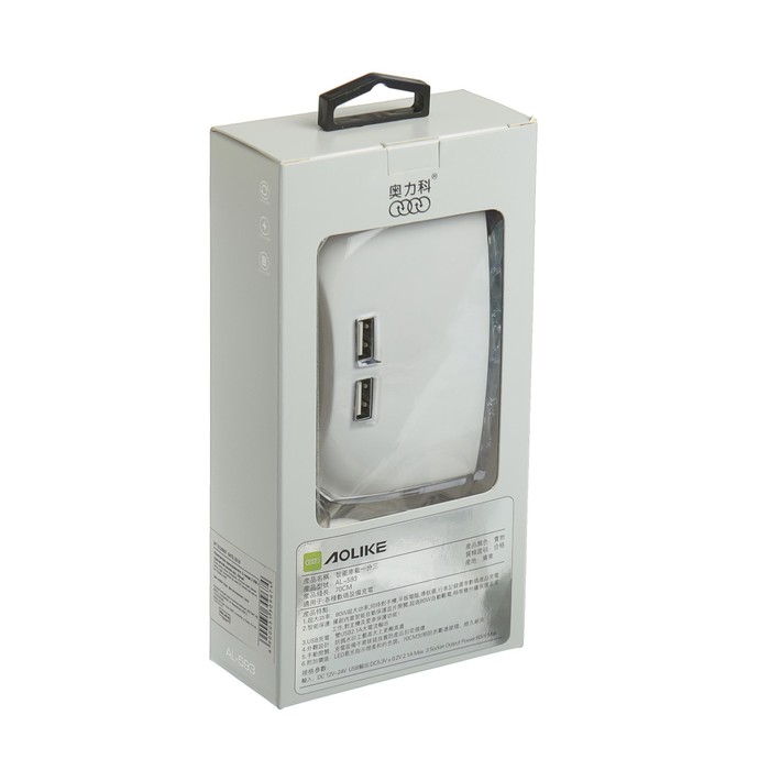 Разветвитель прикуривателя, 3 гнезда 2 USB c подстветкой,кнопка вкл., белый