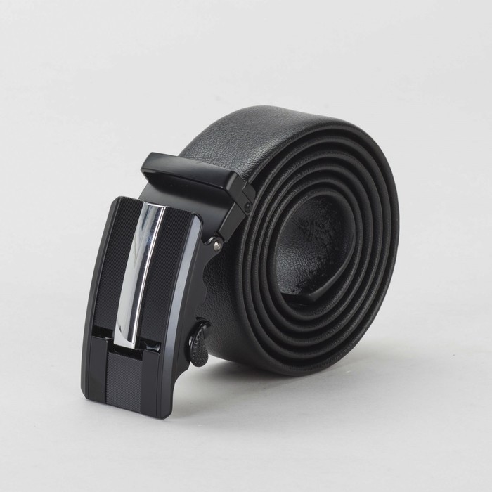 Ремень мужской, гладкий, пряжка - автомат матовый металл, ширина - 3,8 см, цвет чёрный