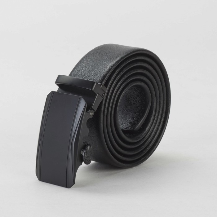 Ремень мужской, гладкий, пряжка - автомат матовый металл, ширина - 3,8 см, цвет чёрный