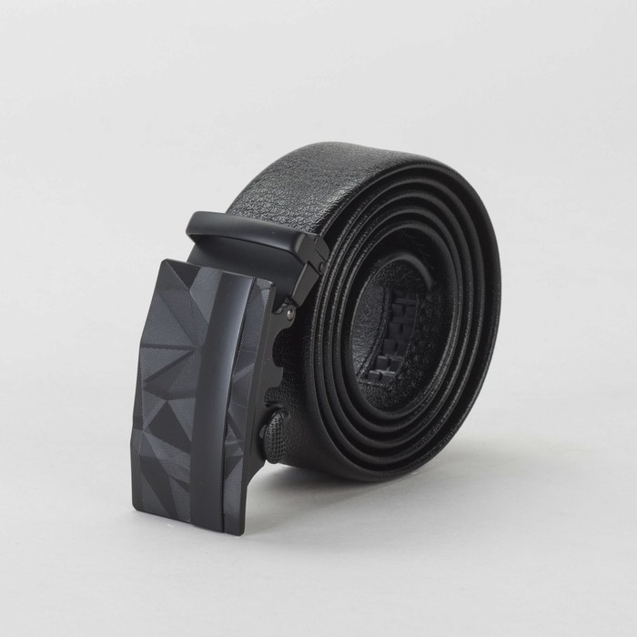 Ремень мужской, гладкий, пряжка - автомат матовый металл, ширина - 3,8 см, цвет чёрный