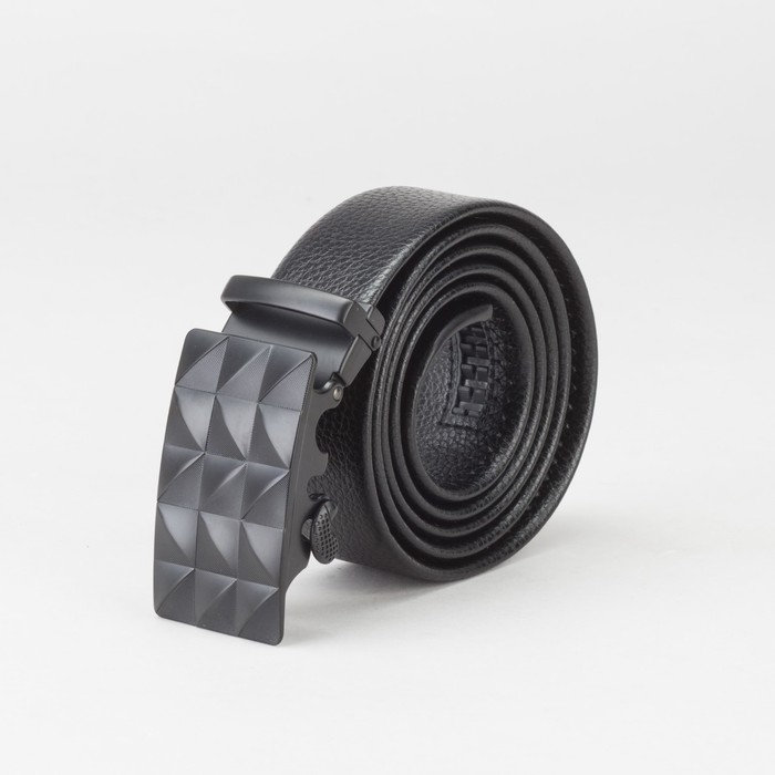 Ремень мужской, гладкий, пряжка - автомат матовый металл, ширина - 3,8 см, цвет чёрный