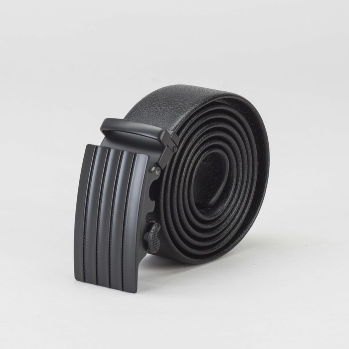 Ремень мужской, гладкий, пряжка - автомат тёмный металл, ширина - 3,8 см, цвет чёрный