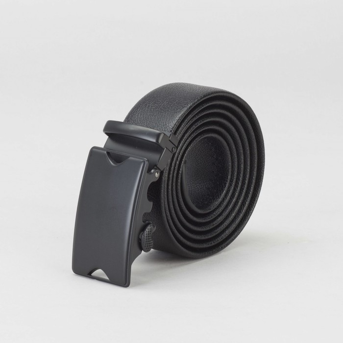 Ремень мужской, гладкий, пряжка - автомат матовый металл, ширина - 3,8 см, цвет чёрный