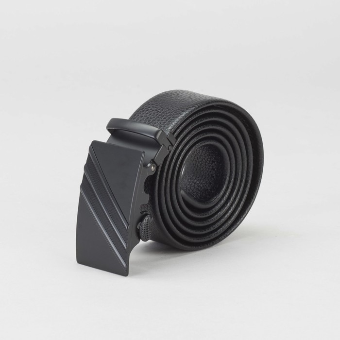 Ремень мужской, гладкий, пряжка - автомат матовый металл, ширина - 3,8 см, цвет чёрный