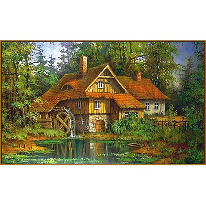 Алмазная мозаика "Мельница на воде", 40 цветов