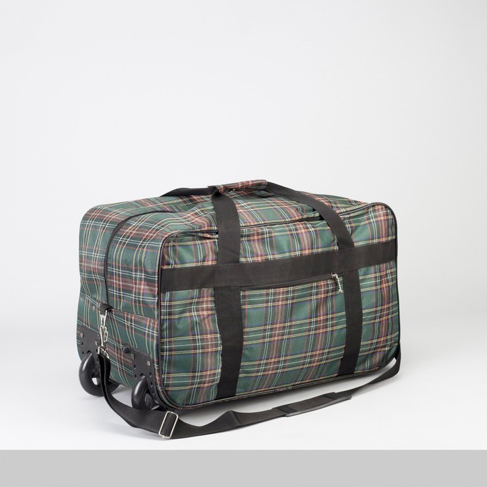 Сумка дорожная на колесах "Клетка", 1 отдел, наружный карман, цвет зелёный