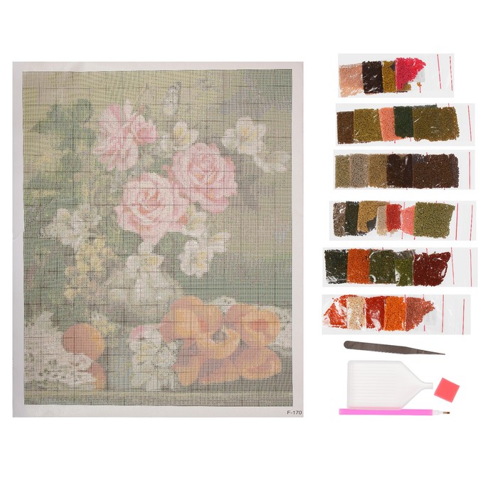 Алмазная мозаика "Розы и абрикосы", 35 цветов