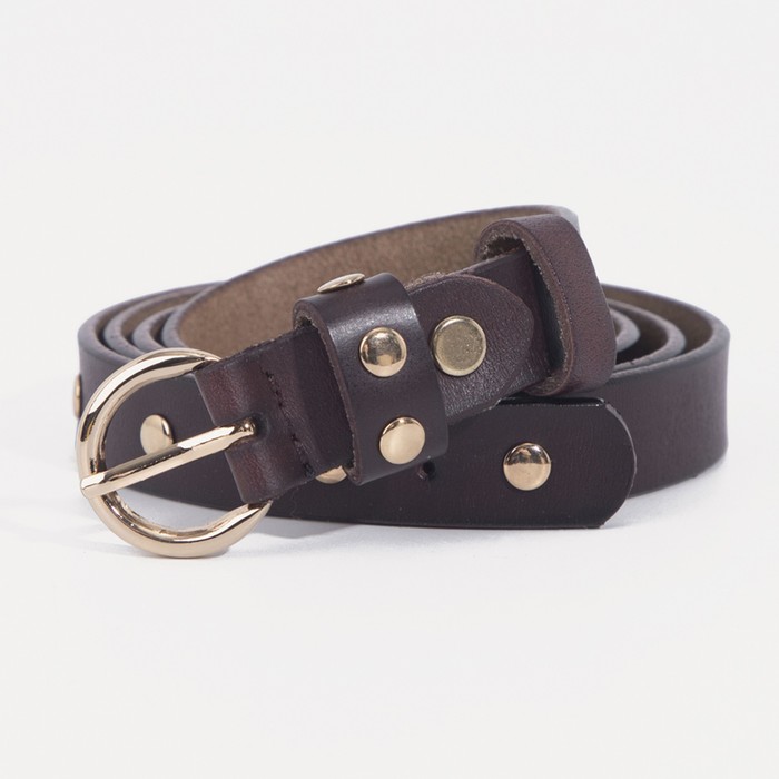 Ремень женский, гладкий, пряжка золото, ширина - 1,2 см, цвет коричневый