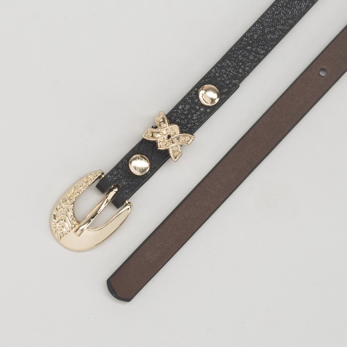 Ремень женский, пряжка и хомут золото, ширина - 0,8 см, цвет чёрный