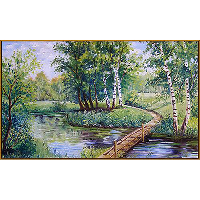 Алмазная мозаика "Мостик в берёзовый рай", 37 цветов