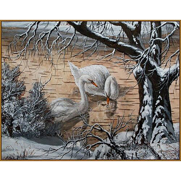 Алмазная мозаика "Лебеди", 33 цвета