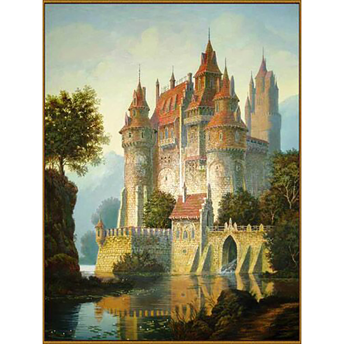 Алмазная мозаика "Замок на озере", 32 цвета