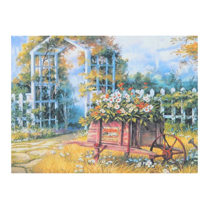 Алмазная мозаика "Тележка с цветами", 37 цветов