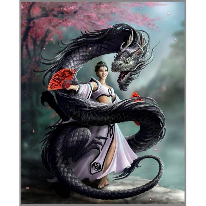 Алмазная мозаика «Девушка с драконом», 51 цвет