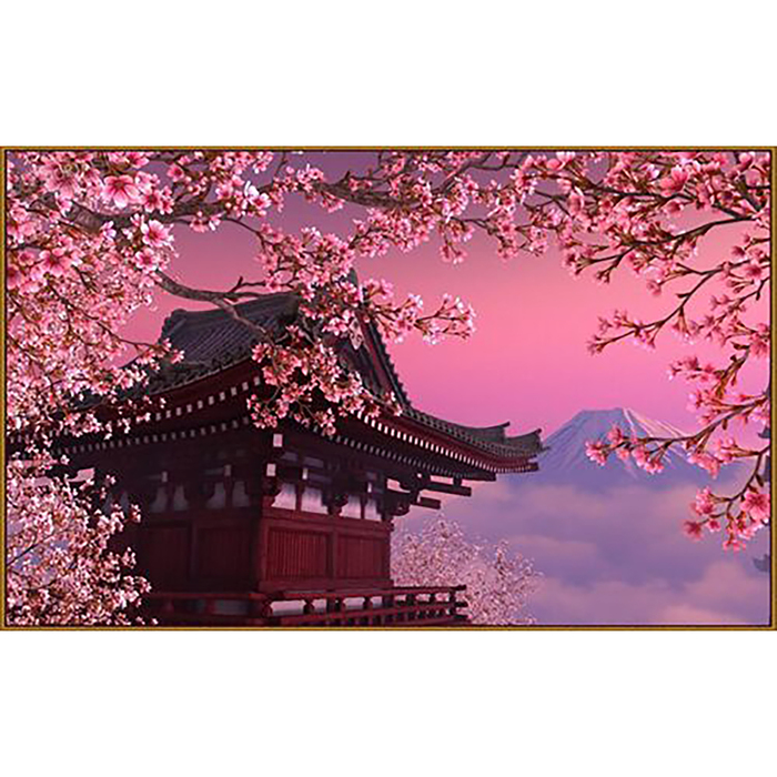 Алмазная мозаика "Пагода весной", 24 цвета