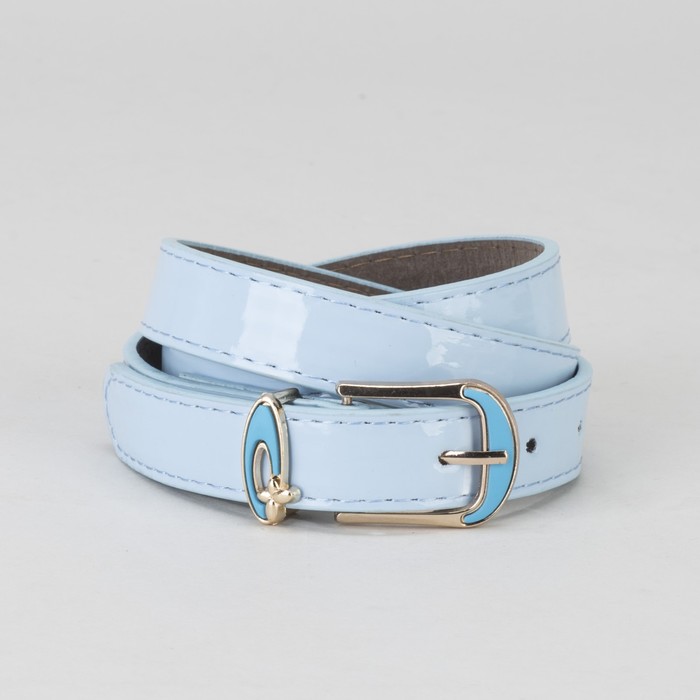 Ремень женский, гладкий, пряжка и хомут золото, ширина - 2,2 см, цвет голубой