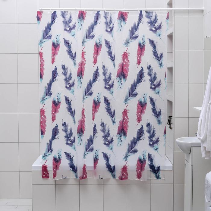 Штора для ванной "Пёрышки", 180х180 см, EVA