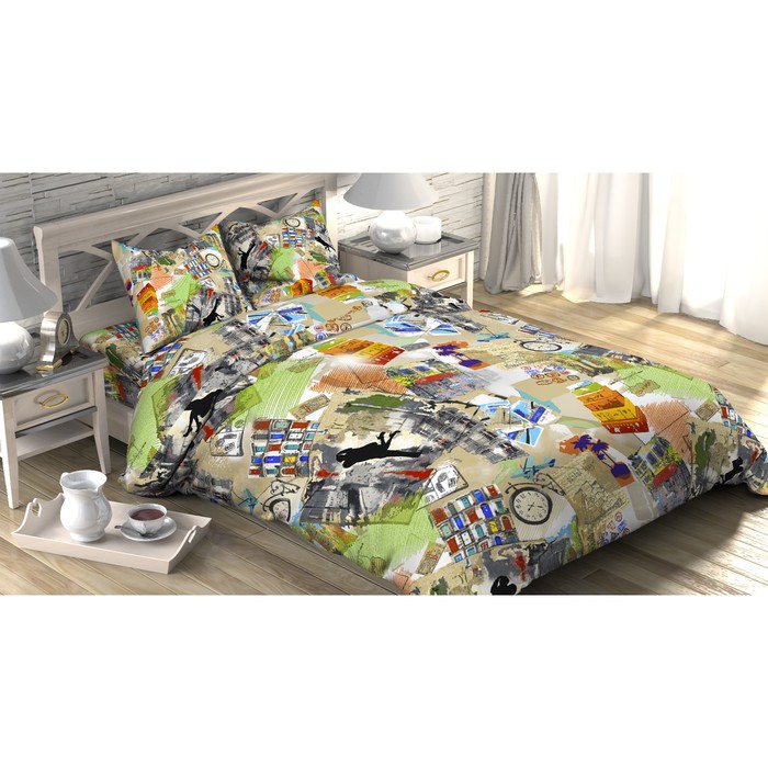 Постельное бельё "Этель" дуэт Путешествие 143х215 см - 2 шт, 220х240 см, 70х70 см - 2 шт, 100% хл, бязь