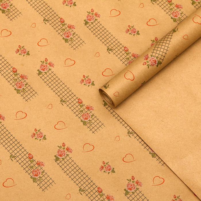 Бумага упаковочная крафт "Цветочная сетка", 0,72 х 10 м