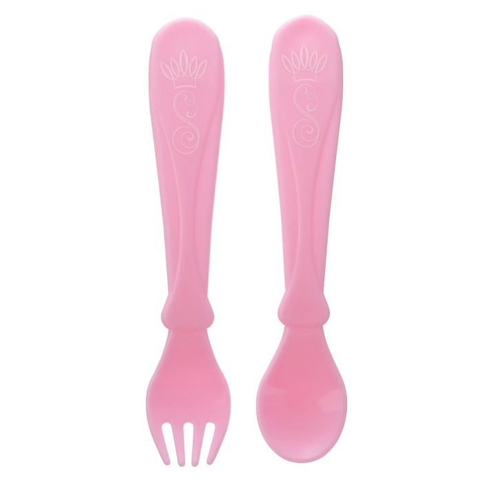 Набор столовых приборов «Принцесса», 2 предмета: ложка и вилка, от 5 мес., цвет розовый